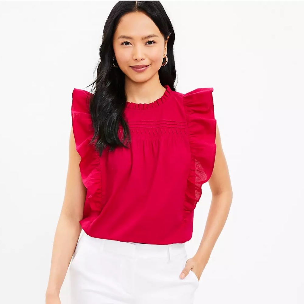 LOFT Pintucked Ruffle Shell (Size XS) - Picture 10 of 12